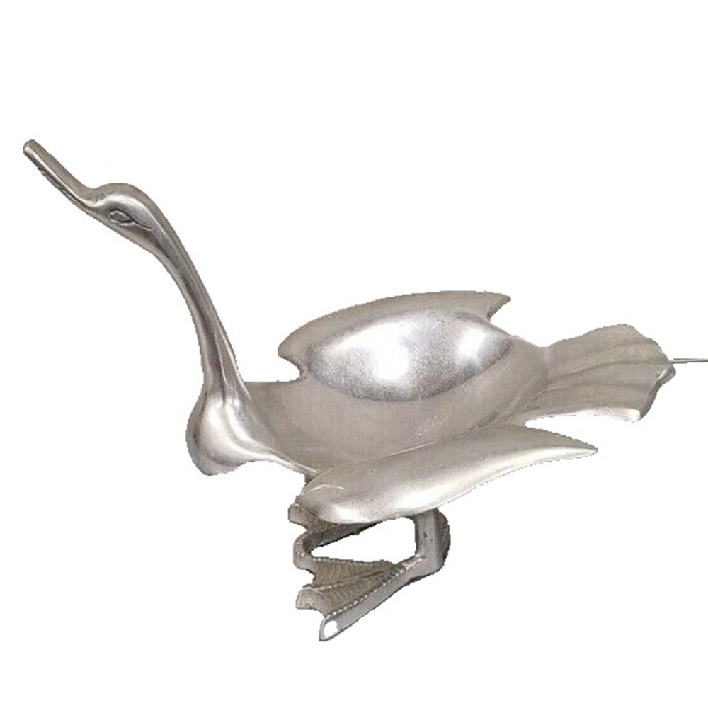 Vintage Swan Shaped Silver Metal Nut Candy Serving Dish Figurative Mid Century